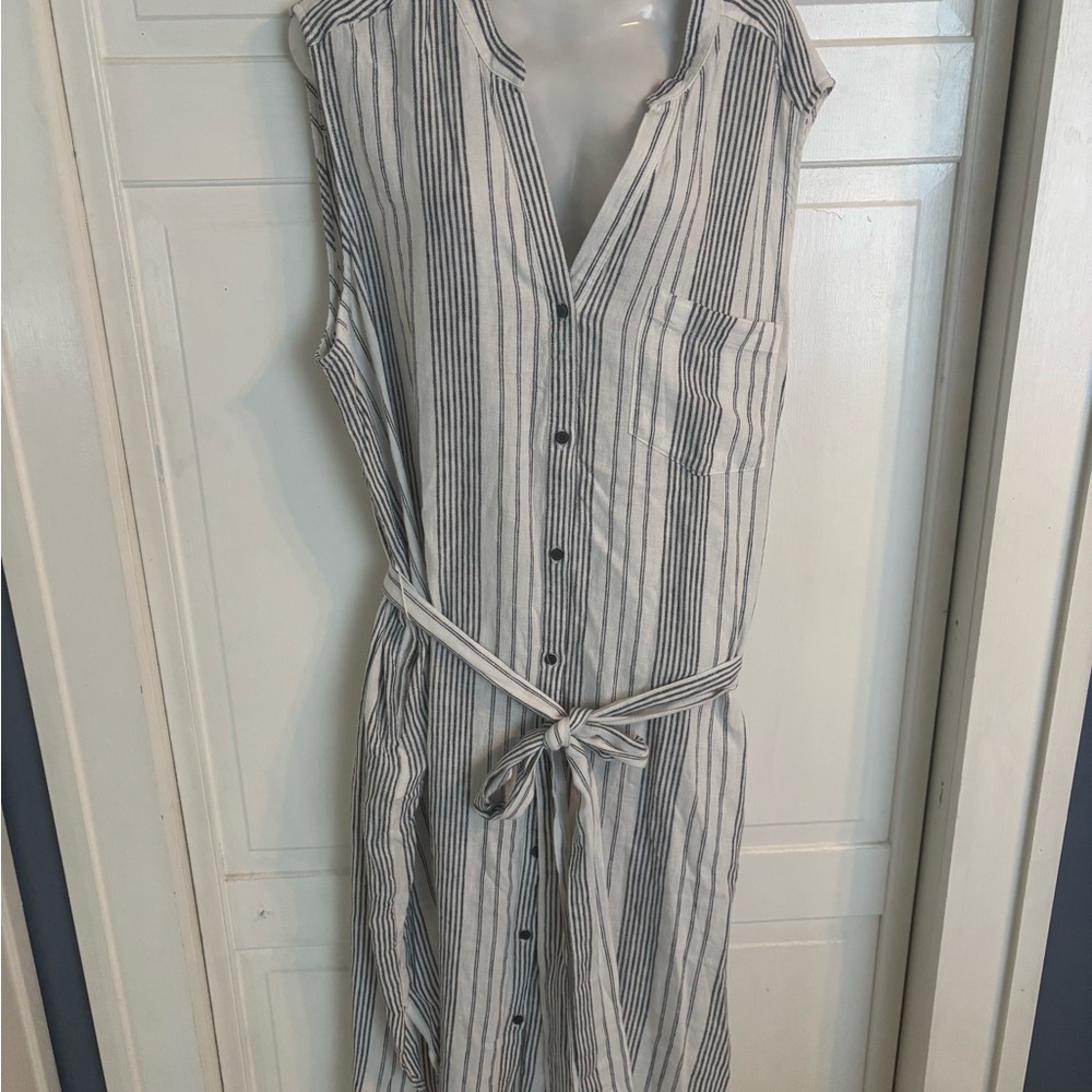 GAP Blue and White Linen Blend Striped Midi Dress XXL NWT - Picture 2 of 10